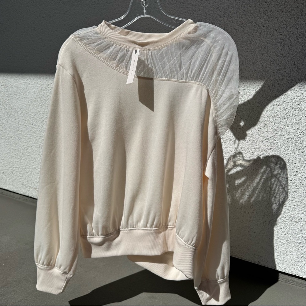 Anthropologie Maeve Sheer-Shoulder Pullover Knit Top NWT small ivory